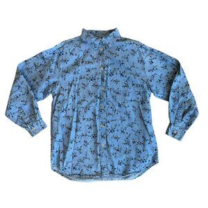 Vintage Floral Printed Denim Button Up Shirt Women's